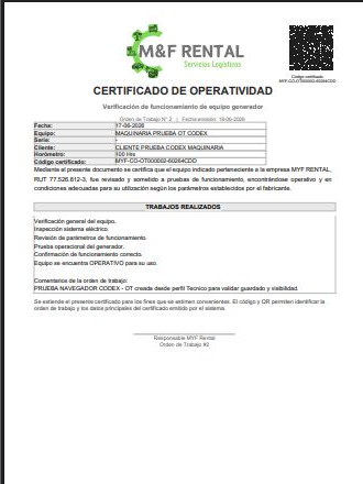 Certificado PDF real generado desde el sistema con QR